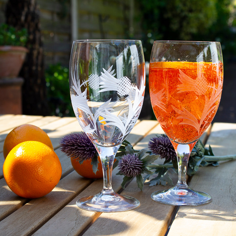 Royal Scot Crystal Flower of Scotland  Aperol Stemmed Glass Gift Boxed Pair