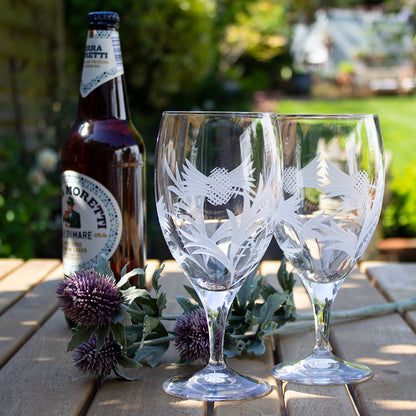 Royal Scot Crystal Flower of Scotland  Stemmed Beer Glass Gift Boxed Pair