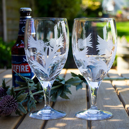 Royal Scot Crystal Flower of Scotland  Stemmed Beer Glass Gift Boxed Pair