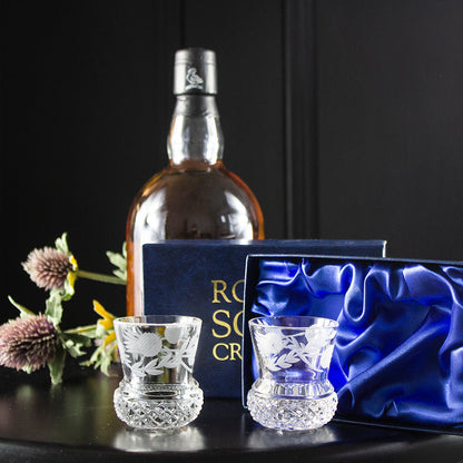 Royal Scot Crystal Flower of Scotland Tot Glass (Thistle Shape) Set of 2