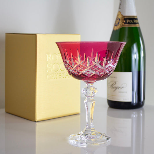Royal Scot Crystal London Cranberry Champagne Saucer Coupe Glass