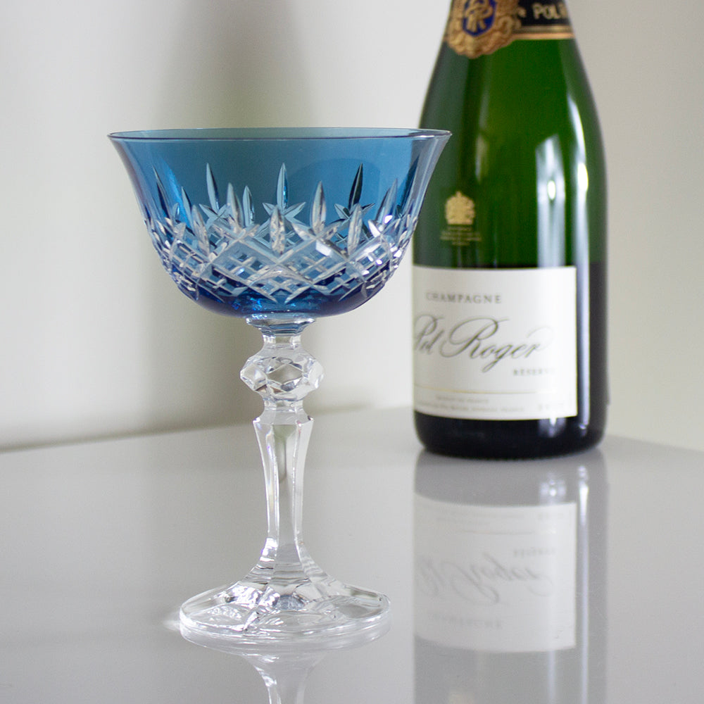 Royal Scot Crystal London Sky Blue Champagne Saucer Coupe Glass