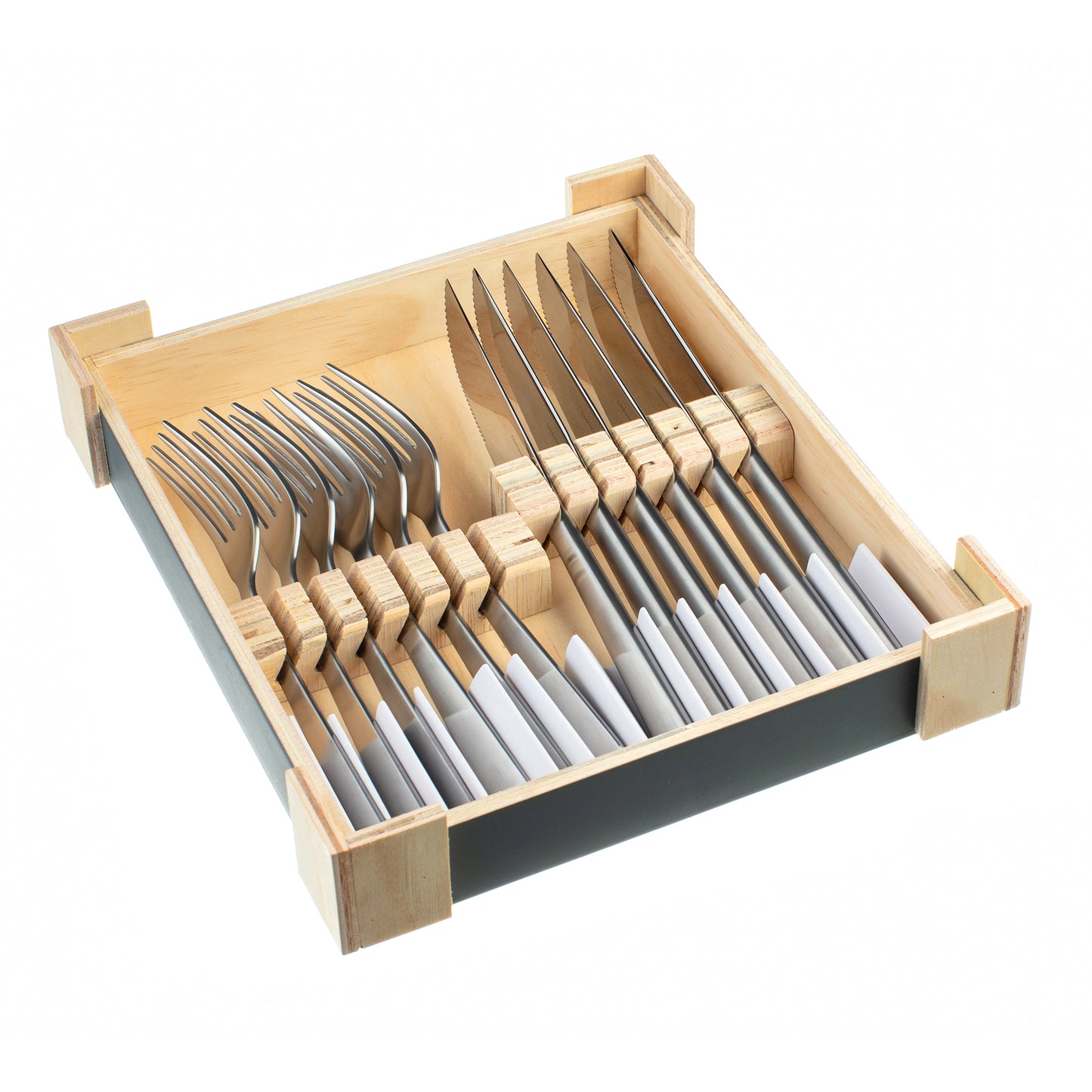 Charingworth Mimosa Satin Wooden Box Steak Set 12 Piece