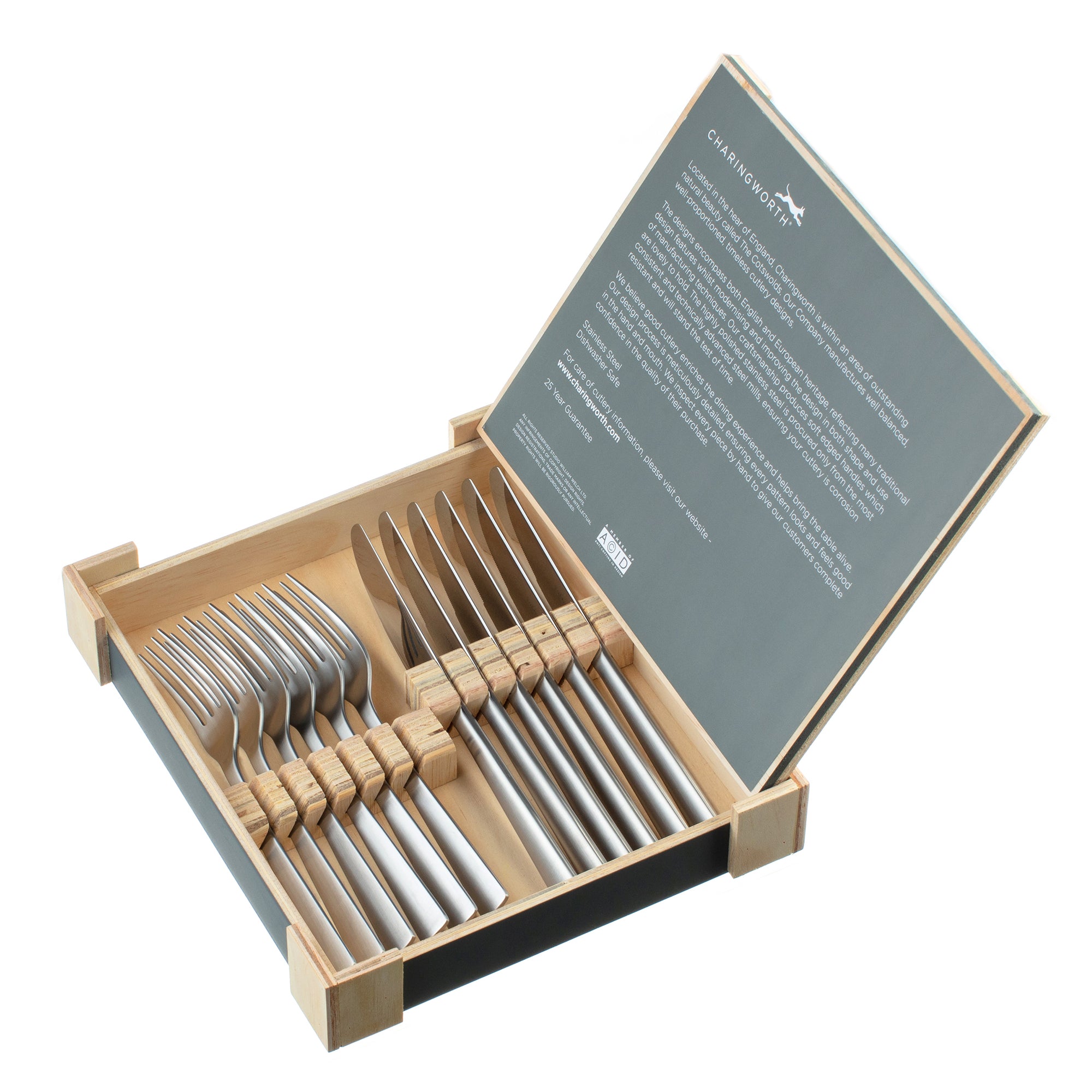 Charingworth Mimosa Satin Wooden Box Steak Set 12 Piece