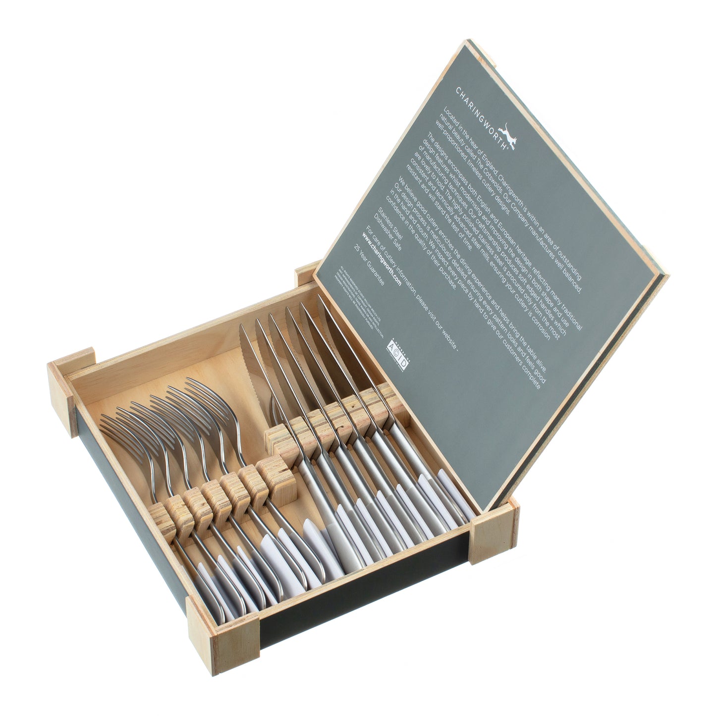 Charingworth Mogano Satin Wooden Box Steak Set 12 Piece