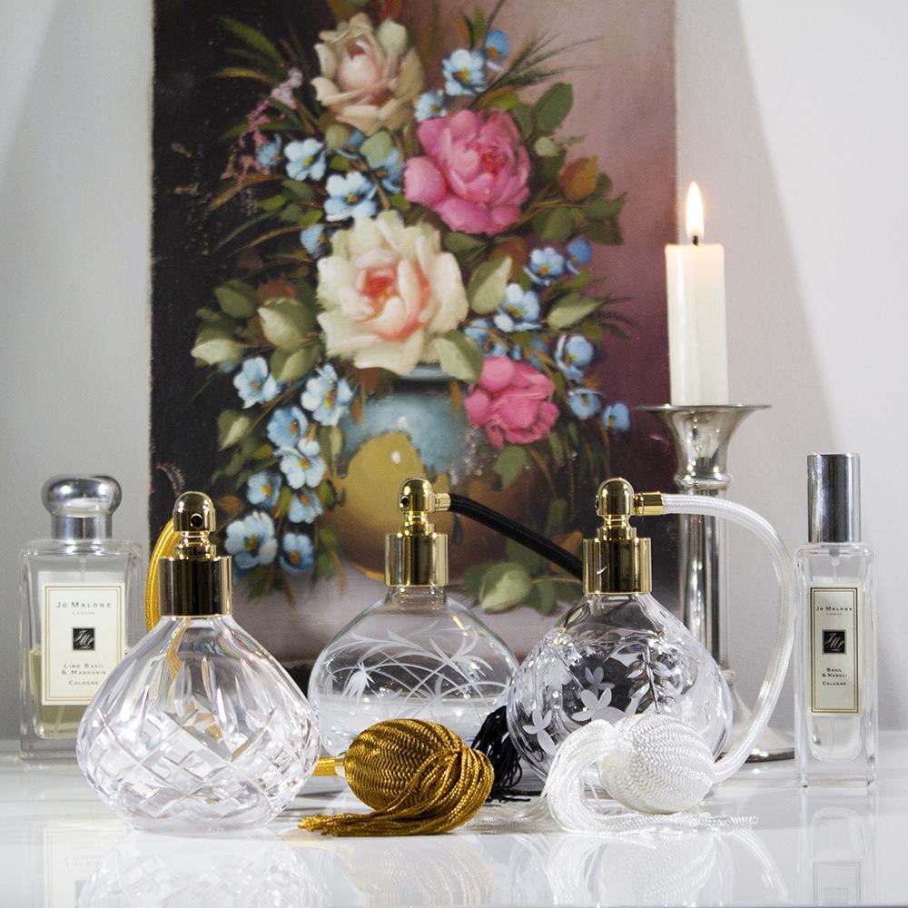 Royal Scot Crystal Round Perfume Atomiser With Gold Puffer