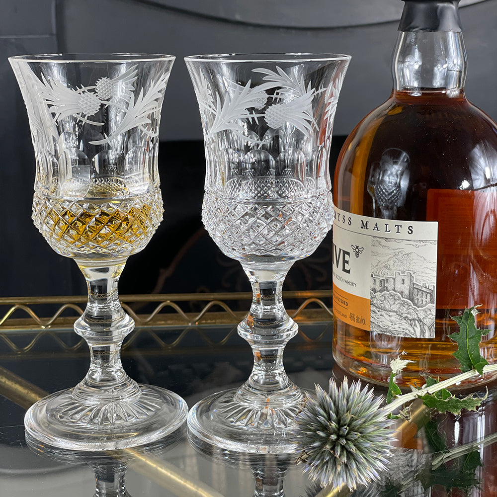 Royal Scot Crystal Flower of Scotland Footed Whisky Glass (Thistle Shape) Set of 2