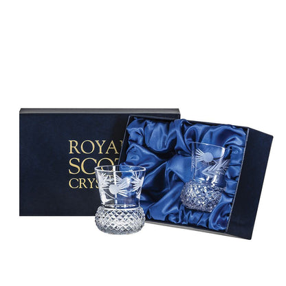Royal Scot Crystal Flower of Scotland Whisky Tumbler (Thistle Shape) Set of 2
