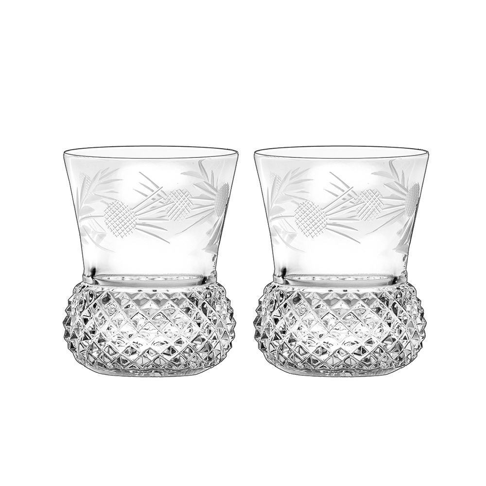 Royal Scot Crystal Flower of Scotland Whisky Tumbler (Thistle Shape) Set of 2