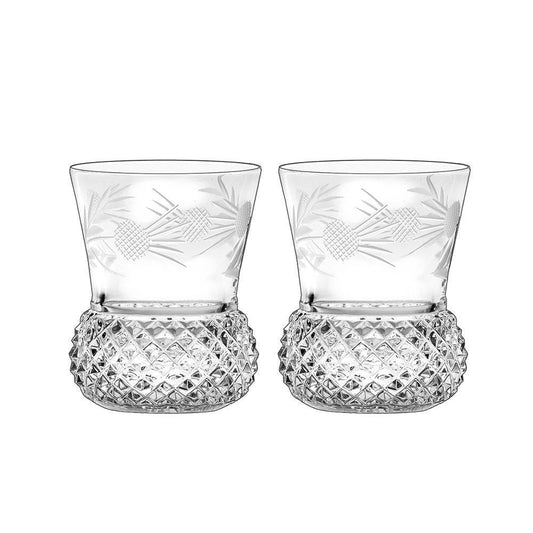Royal Scot Crystal Flower of Scotland Whisky Tumbler (Thistle Shape) Set of 2