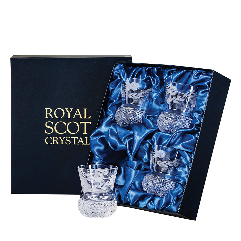 Royal Scot Crystal Flower of Scotland Whisky Tumbler (Thistle Shape) Set of 4