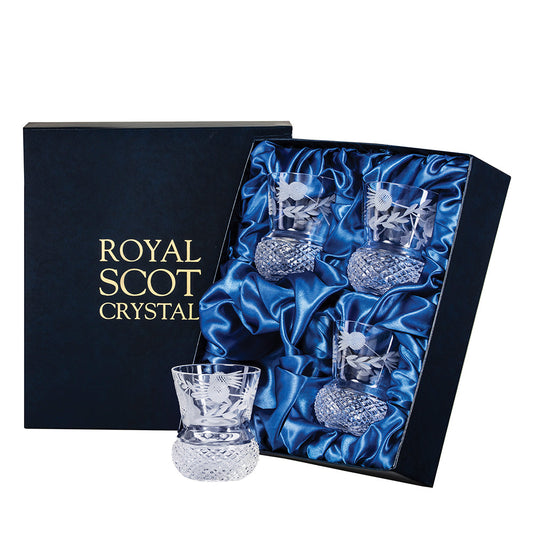 Royal Scot Crystal Flower of Scotland Whisky Tumbler (Thistle Shape) Set of 4