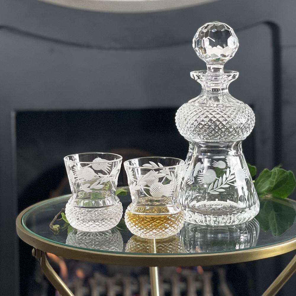 Royal Scot Crystal Flower of Scotland Whisky Tumbler (Thistle Shape) Set of 2