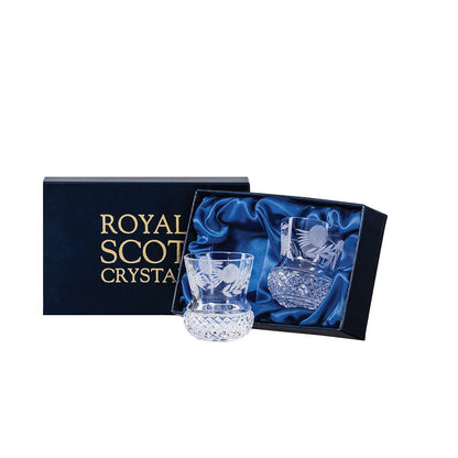 Royal Scot Crystal Flower of Scotland Tot Glass (Thistle Shape) Set of 2