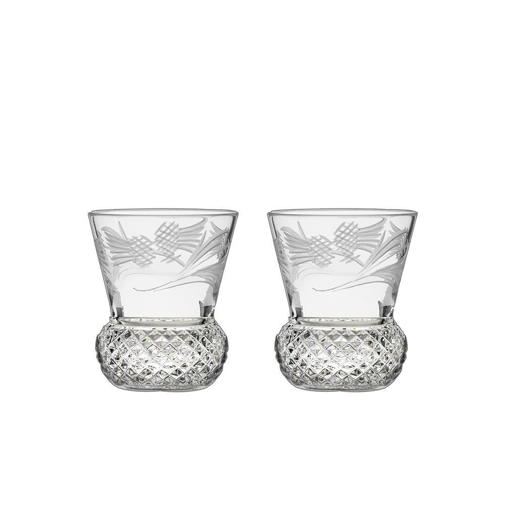 Royal Scot Crystal Flower of Scotland Tot Glass (Thistle Shape) Set of 2