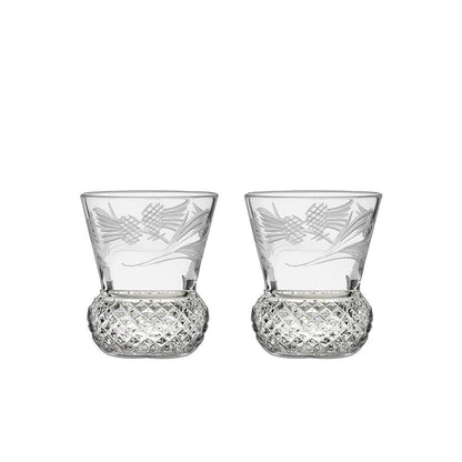 Royal Scot Crystal Flower of Scotland Tot Glass (Thistle Shape) Set of 2