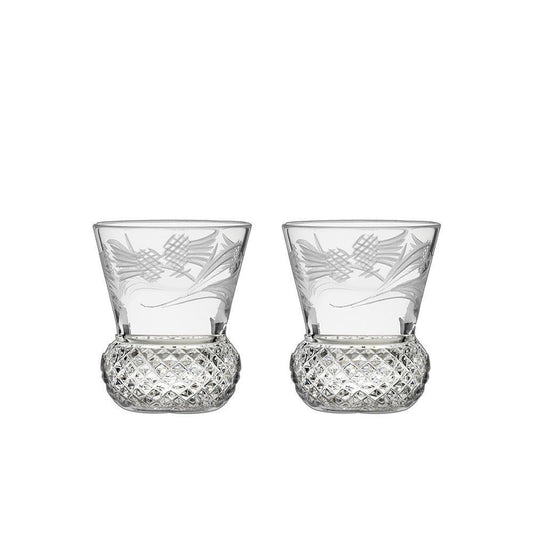 Royal Scot Crystal Flower of Scotland Tot Glass (Thistle Shape) Set of 2