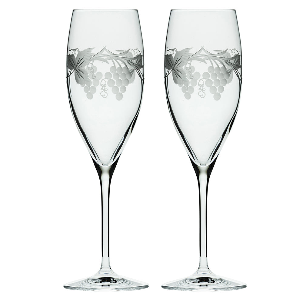 Royal Scot Crystal Grapevine Champagne Flutes Set of 2