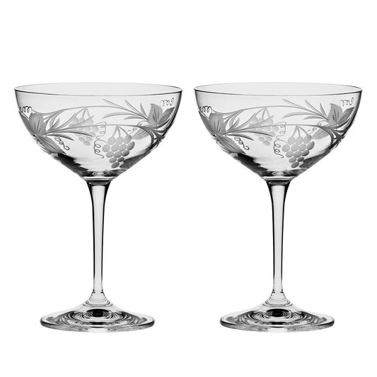 Royal Scot Crystal Grapevine Champagne Saucer (Coupe) Set of 2