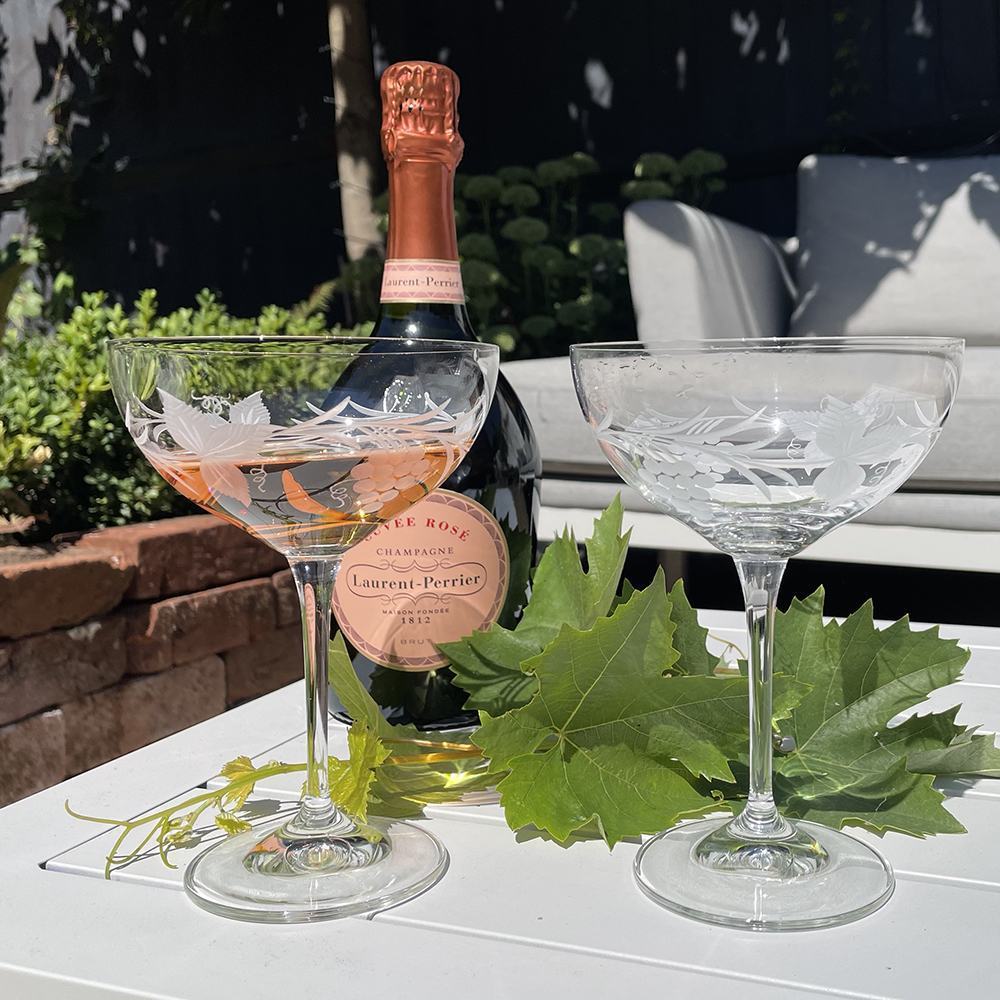 Royal Scot Crystal Grapevine Champagne Saucer (Coupe) Set of 2