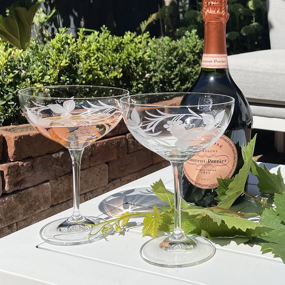 Royal Scot Crystal Grapevine Champagne Saucer (Coupe) Set of 2